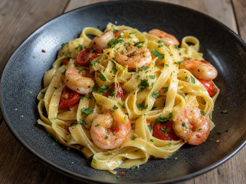Danie Tagliatelle z krewetkami